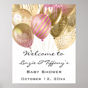 Välkommen Poster babyskor Rosa Guld Ballons