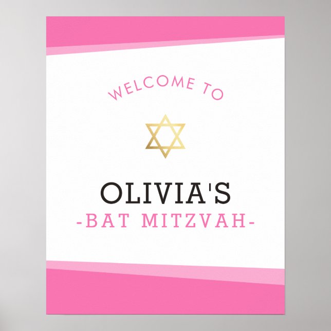 VÄLKOMMEN POSTER bat mitzvah enkla vinklar rosa (Framsidan)