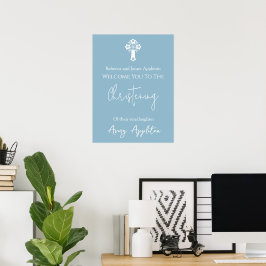 Välkommen Poster Blommigt Kor Christening Himmel B