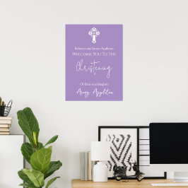 Välkommen Poster Blommigt Kor Christening Lilac