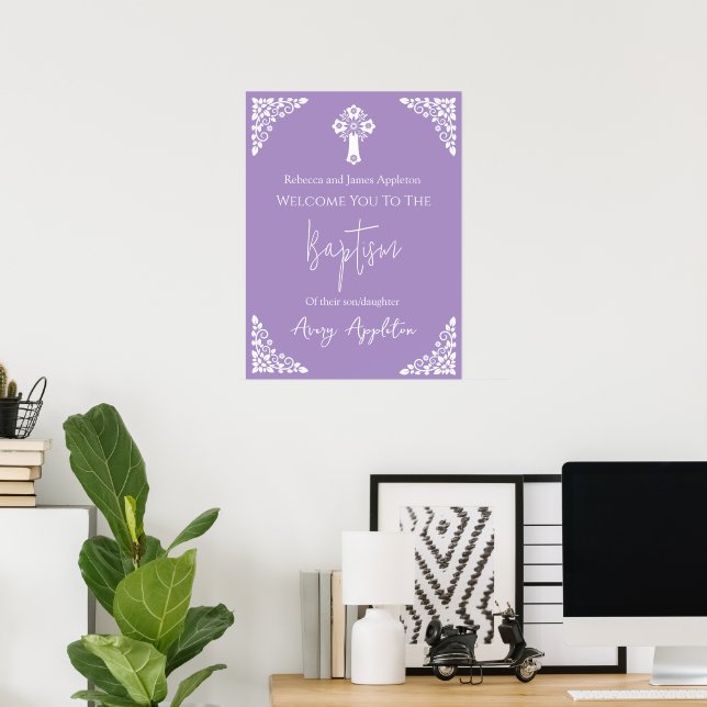 Välkommen Poster Blommigt Kor Christening Lilac (Hemmakontoret)