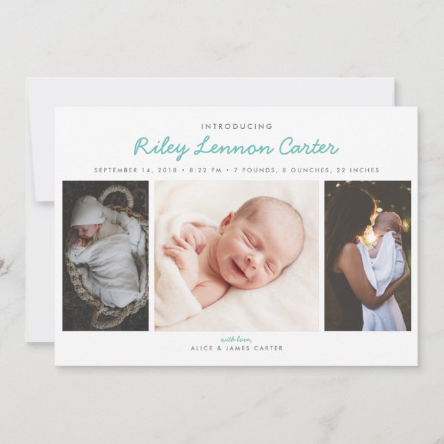 Välkommen presentationsfoto för födelseannonsering meddelande (Framsida)