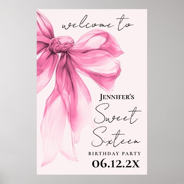 Välkommen Rosa Bow Coquette Script Sweet 16 Rosens Poster (Framsidan)
