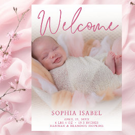 Välkommen Rosa Foto Birth-meddelande Inbjudningar