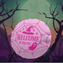 Välkommen Rosa Halloween Spider Rund Kudde