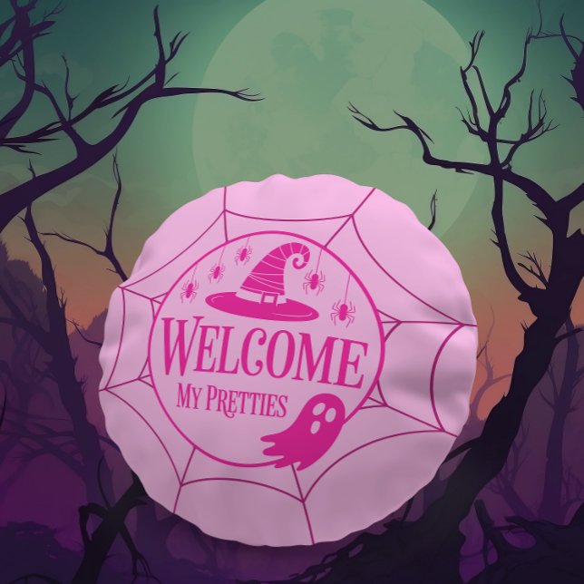 Välkommen Rosa Halloween Spider Rund Kudde (Skapare uppladdad)