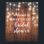 Välkommen Rustic Wood String Ljus Möhippa Poster<br><div class="desc">Körsbärets bakgrund och ljus på den här designen är så rik och underbar. Det är perfekt för en strålande möhippa.</div>