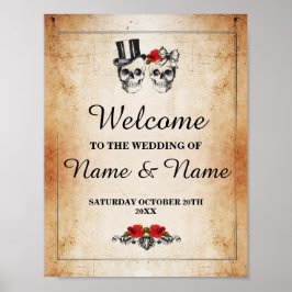 Välkommen Rustik Dödskalle Halloween Skylt Bröllop