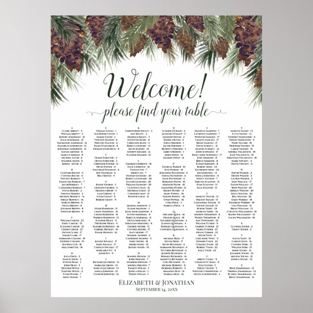 Välkommen Rustika Tallkottar Bröllopsställningsdia Poster (Framsidan)