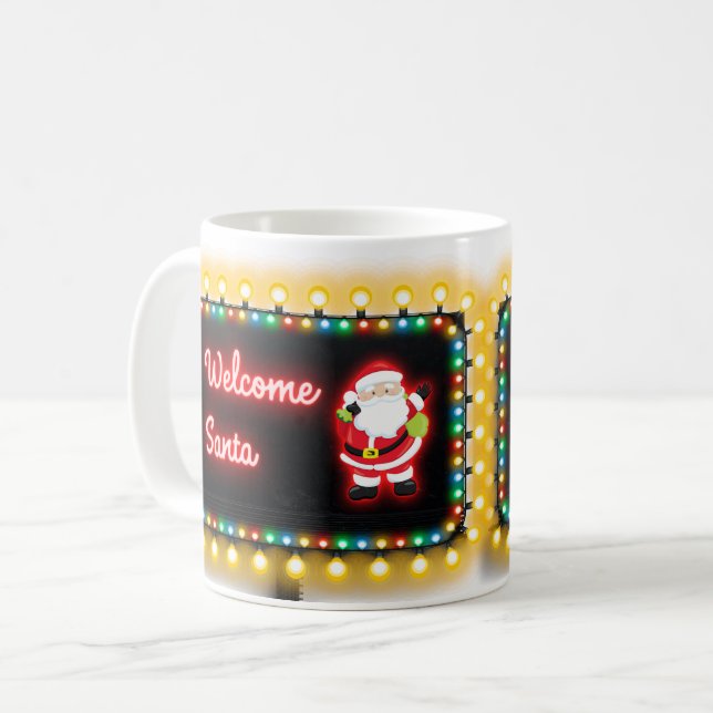 Välkommen Santa Neon jul Ljus Billboard Kaffemugg (Framsida vänster)