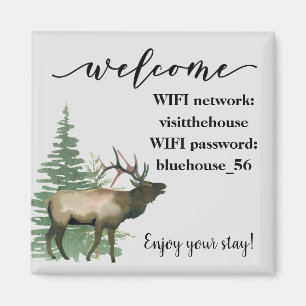 Välkommen Semesteruthyrning Stuga Älg WIFI info Magnet