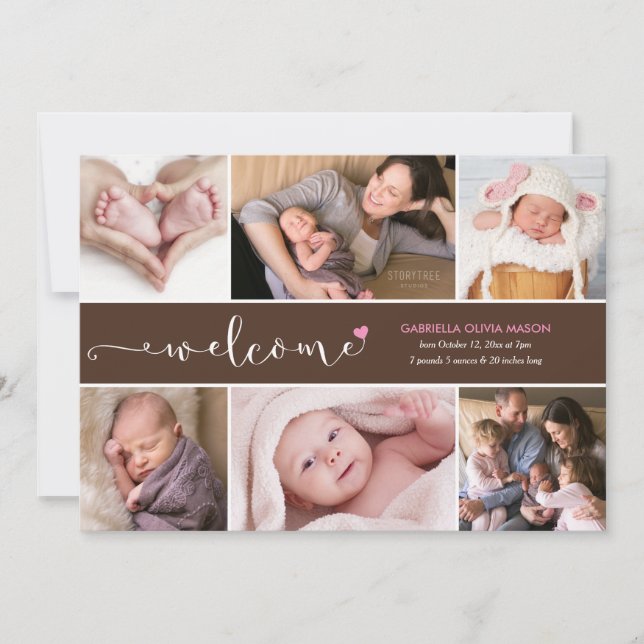 Välkommen sex fotokollage Birth-meddelande Meddelande (Framsida)