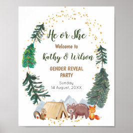 Välkommen Sign Woodland Animals Gender Reveal Poster