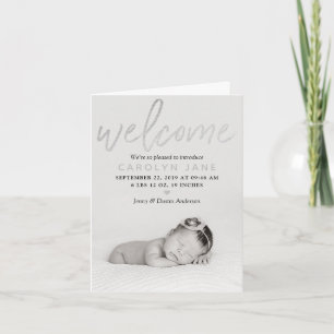 "Välkommen" Silver Foil Photo Birth Notice Helgkort