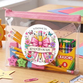 Välkommen Sjunde Klass Retro Penna Runt Klistermärke