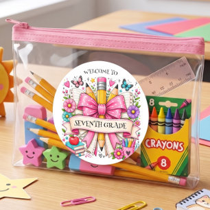 Välkommen Sjunde Klass Retro Penna Runt Klistermärke