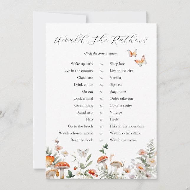 Välkommen skogsvamp skulle hon hellre få kort? inbjudningar (Framsida)