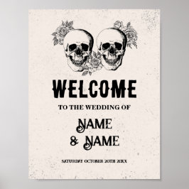 Välkommen Skull Rustic Halloween Sign Bröllop Ro Poster