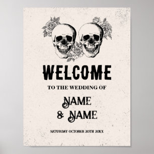 Välkommen Skull Rustic Halloween Sign Bröllop Ro Poster
