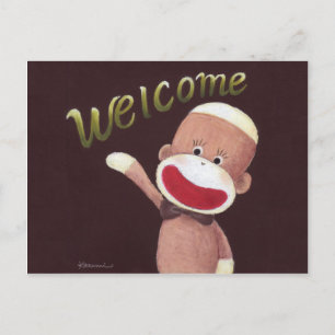 Välkommen Sock monkey-vykort Vykort