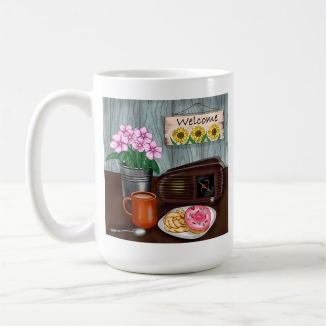 Välkommen, Solblommor, Donuts och kaffe Kaffemugg (Vänster)