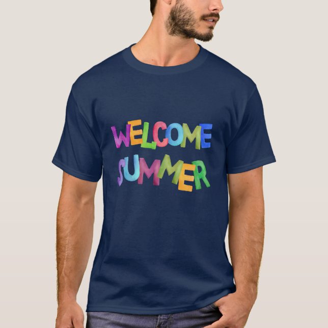 välkommen sommar färgrik semester typografi t shirt (Framsida)