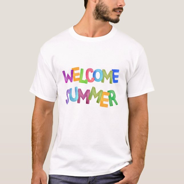 välkommen sommar färgrik semester typografi t shirt (Framsida)