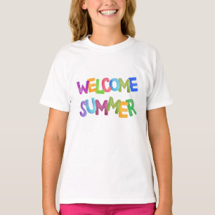 välkommen sommar färgrik semester typografi t shirt