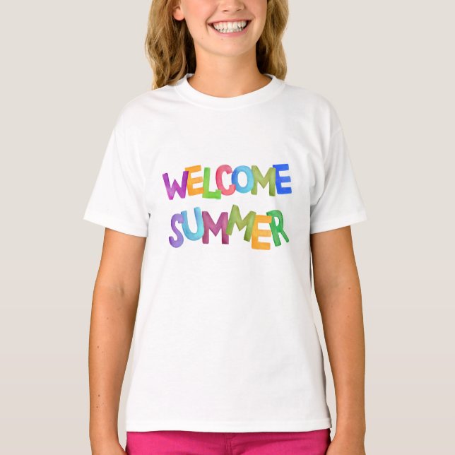 välkommen sommar färgrik semester typografi t shirt (Framsida)
