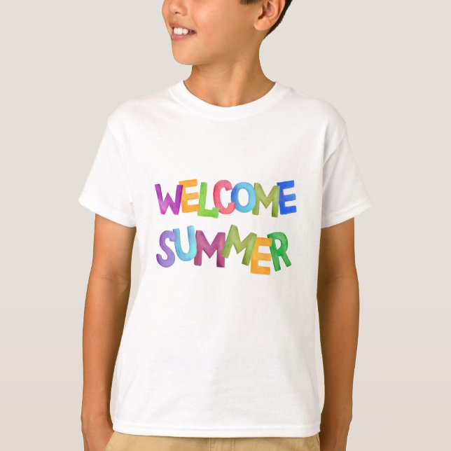välkommen sommar färgrik semester typografi t shirt (Framsida)