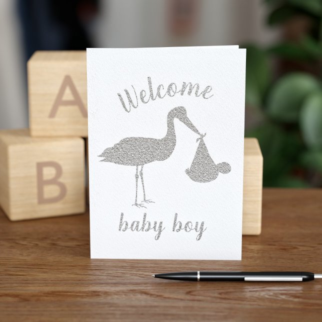 Välkommen Stork Delivery Boy Baby Grattiss Folierat Kort (Skapare uppladdad)