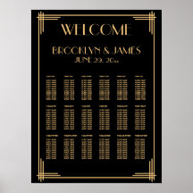 Välkommen svart Deco bröllops sittplatskarta