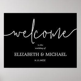 Välkommen svart och vit kalligrafi bröllop  poster