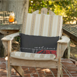 Välkommen | Svartvit och röd Abstrakt Rosett band Lumbarkudde