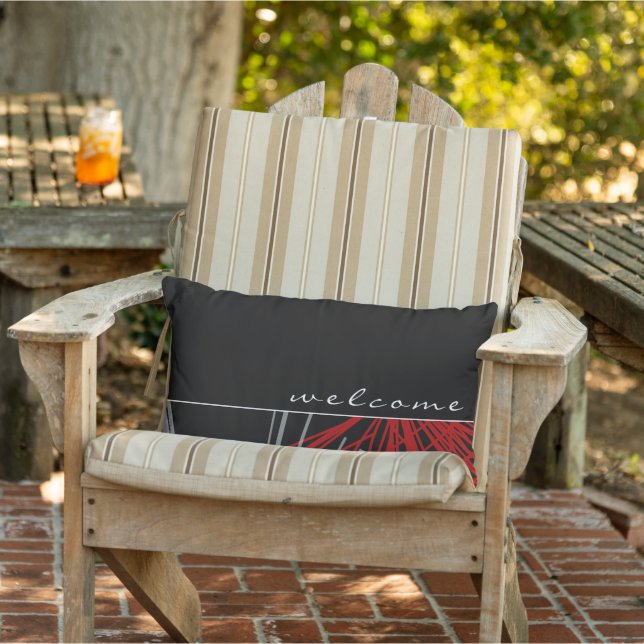 Välkommen | Svartvit och röd Abstrakt Rosett band Lumbarkudde (Stol)