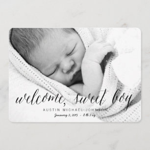 Välkommen Sweet Boy   Fotofödelsemeddelande Meddelande
