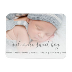 Välkommen, Sweet Boy Photo Baby-meddelande Magnet