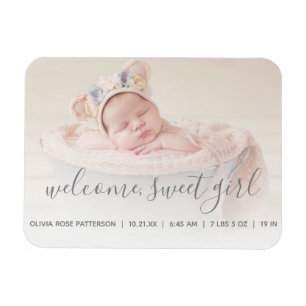 Välkommen, Sweet Girl Photo Baby-meddelande Magnet