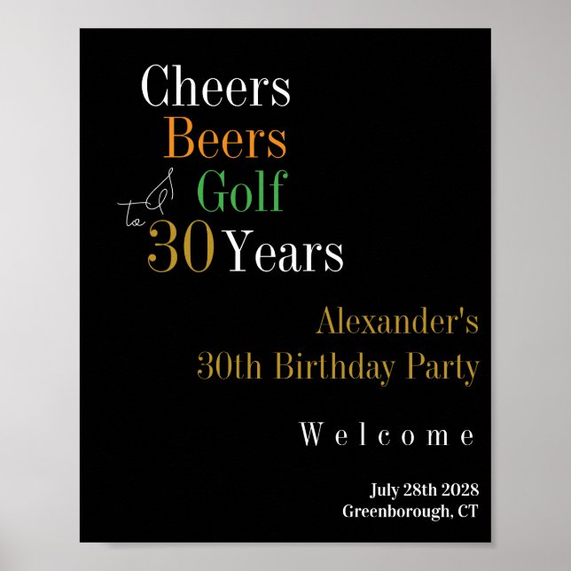 Välkommen till 30års födelsedag Golf Cheers Öl Bla Poster (Framsidan)