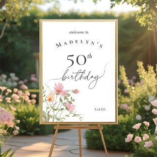 Välkommen till 50-årsfirande med feminina vilda bl poster