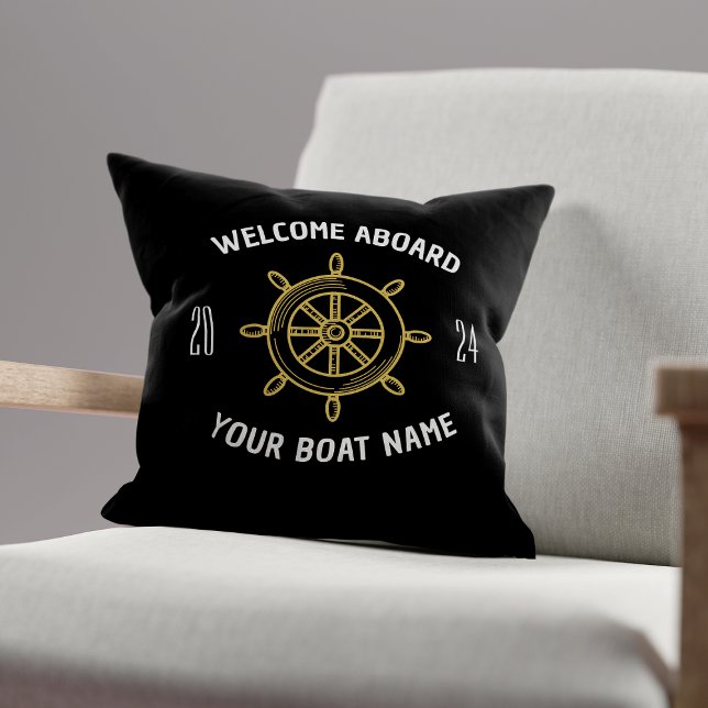 Välkommen till Aboard Gift for Boat Owners Black & Kudde (Skapare uppladdad)