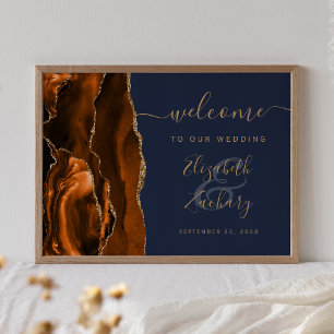 Välkommen till Agate Burnt Orange Guld Navy Blue B Poster