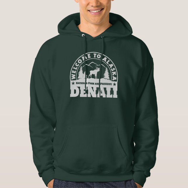 Välkommen till Alaska. Denali - vit Logotyp Hoodie (Framsida)