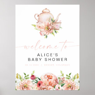 Välkommen till ALICE  Blommigt Baby Tea Shower Par Poster