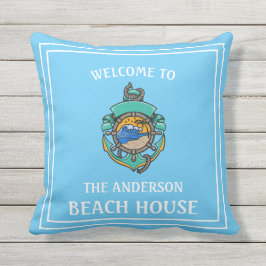 Välkommen till alla Namn Beach House Himlar Blue F Kudde