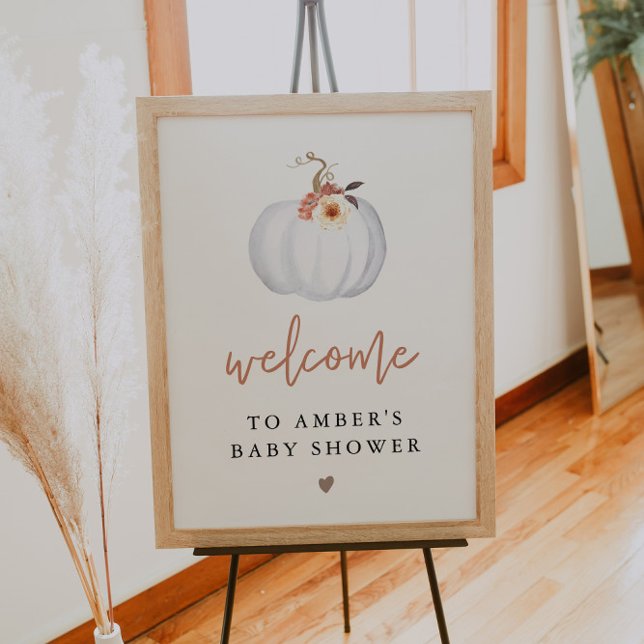 Välkommen till AMBER White Pumpkin Fall Baby Showe Poster (Skapare uppladdad)