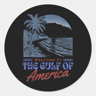 Välkommen till Amerikas Bukt Retro Vintage Beach 1 Runt Klistermärke