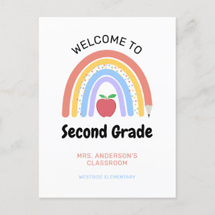 Välkommen till andra Klass Pastel Färgad Rainbown Vykort