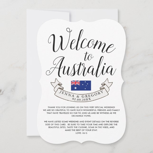 Välkommen till Australien | Bröllop på destination Inbjudningar (Framsida)