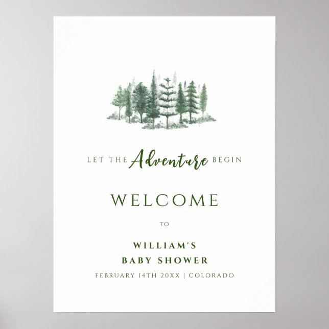 Välkommen till äventyr Begin Rustic Forest Baby Sh Poster (Framsidan)